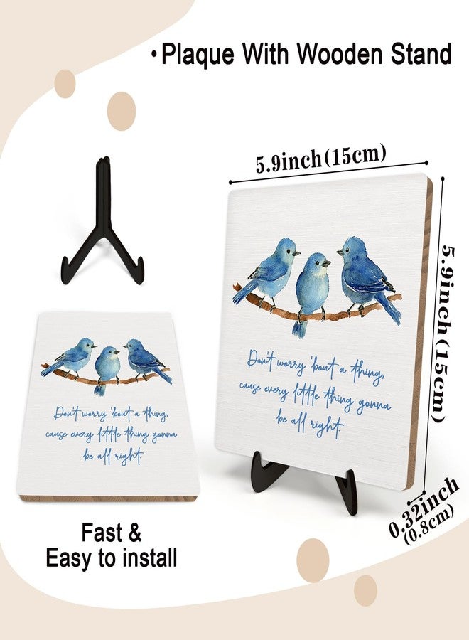 DMADNF Inspirational Wooden Sign,Every Little Thing Is Gonna Be All Right,Plaque with Watercolor Birds, Positive Desk Decor for Home Office, Uplifting Gifts for Women Teachers Friends, Graduation Gift (Blue, 5.9x5.9inch) - Image 2